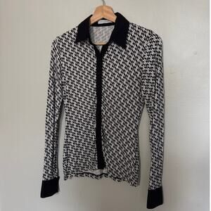Women's Size 38/6/M Anne Fontaine Geometric Black White Button Up Made in France